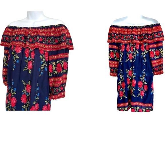 Bohemian Floral Rayon Blouse Top Medium Cottagecore Flowy Relaxed Fit Casual - Picture 1 of 10